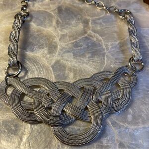 New York & Co Brutalist Silver Tone Knot Chocker Statement Necklace